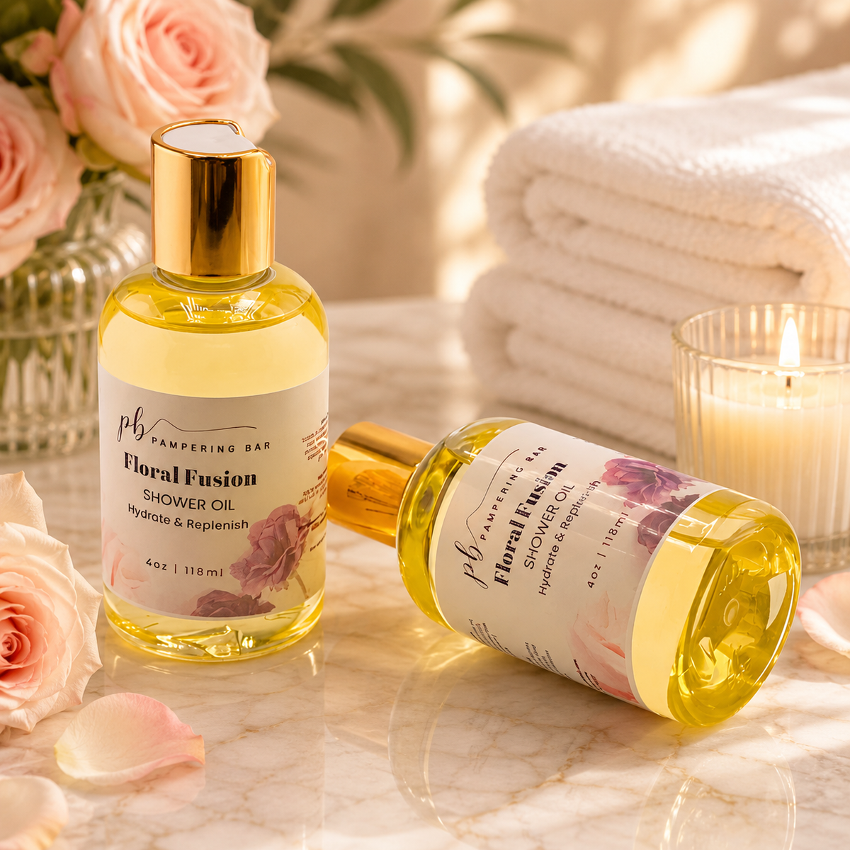 Pampering Bar Floral Fusion hydrating body and shower oil with floral fragrance